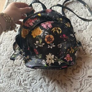 Black Floral Mini Backpack with Vibrant Design